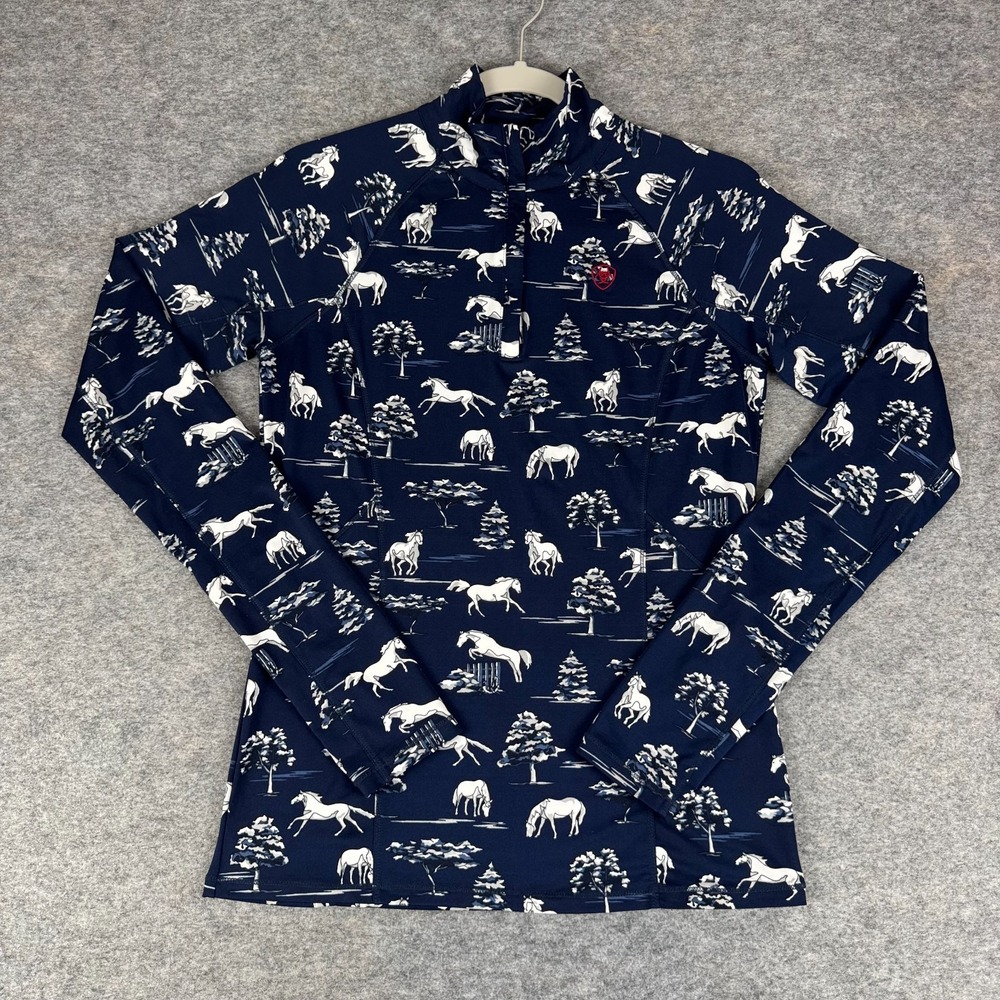 Ariat Tek Lowell 2.0 1/4 Zip Baselayer Shadow Pasture Horse Print Womens Small S